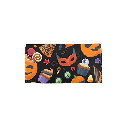 Unique Custom Halloween Party Colorful Women Trifold Wallet Long Purse Credit Card Holder Case Bolso