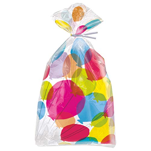 Unique Party - Bolsas de Fiesta de Celofán - Diseño de Cumpleaños de Globos y Arcoíris - Paquete de 20 (73129)