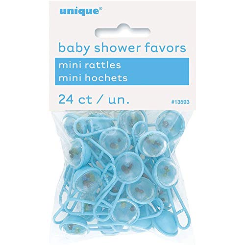 Unique Party - Juegos de Fiesta de Baby Shower - Sonajero de Plástico Azul - Paquete de 24 (13593)