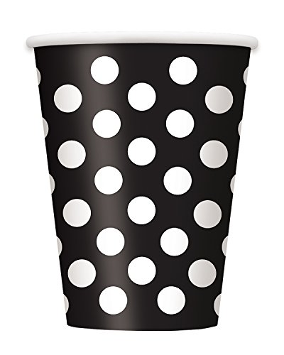 Unique Party-Paquete de 6 vasos de papel a lunares, color negro, (37456)