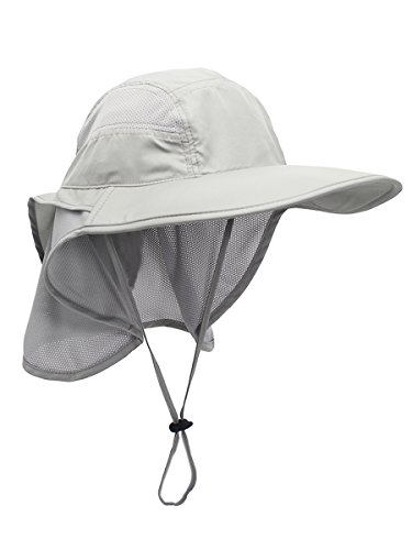 Unisex Gorra de Safari con Extra Largo Protector de Nuca 12cm Gran Borde para Actividades al Aire Libre Sol Protección UV - Gris Claro