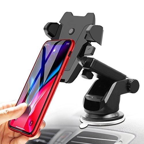 Universal Car Mount Holder, Windshield Dashboard Long Neck One Touch Car Mobile Phone Holder Compatible for iPhone X 8 7 7s 6s Plus 6s 5s 5c Samsung Galaxy S8 Edge S7 S6 Note5 Sucker Car Stand (Black)