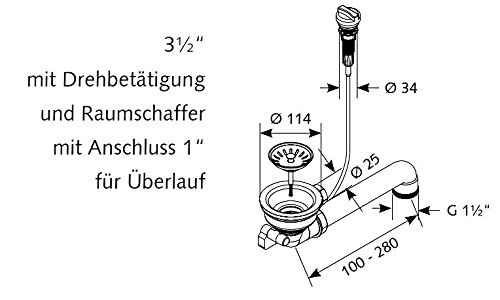 Universal de ahorro de espacio de desagüe de Juego – Colador cesta de válvula excéntrica 114 mm (3 1/2 pulgadas drehex Center) con salida para rebosadero de conector