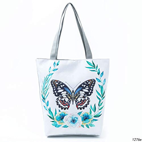 UNUStyle Bolsa Compra Bolso Casual Tote Paquete Hombro Multiusos Mariposa Estampado De Orquídeas Almacenamiento Reutilizable Ecológico Duradero Diario Conveniente Portátil Moda Comestibles