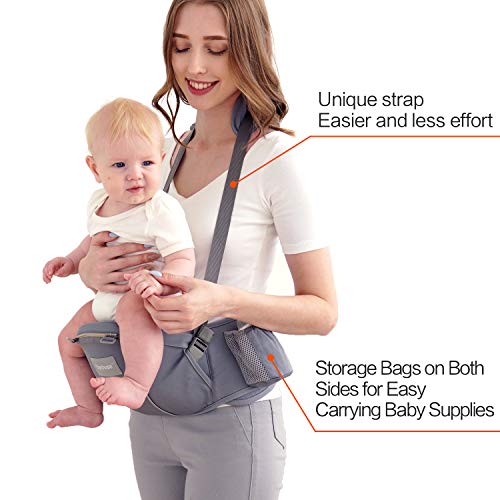 Upchase Mochilas Portabebés Ergonómica, 6 in 1 Multifuncional Ajustable, Multiposición Dorsal y Ventral, Algodón Puro Ligero y Transpirable, con Asiento de Cadera Desmontable, (0 a 36 Meses) Gris