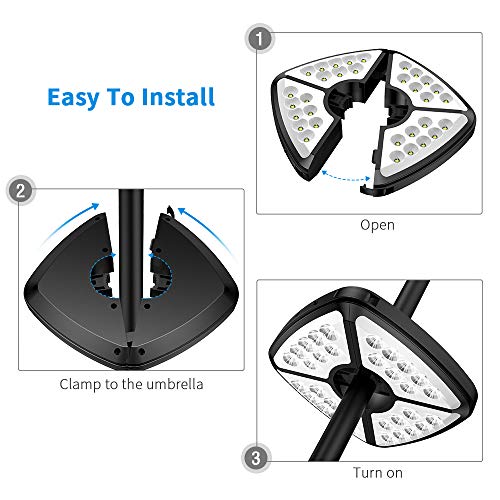 Upgrade Lampara para Sombrillas de Camping/Jardín/Playa 32 LED Recargable USB Incorporada de 2600 mAh Pilas 2 Modos de Iluminación 300 Lúmenes Luz Noche Iluminación Inalámbricos Luces Parasol Terraza