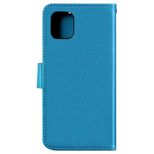 Uposao Compatible con Funda iPhone 11 Pro Carcasa Funda Libro de Cuero Estuche Completo,Elegante Flor de Cerezo Relieve Funda Folio Flip Case Cover Wallet pour iPhone 11 Pro,Azul