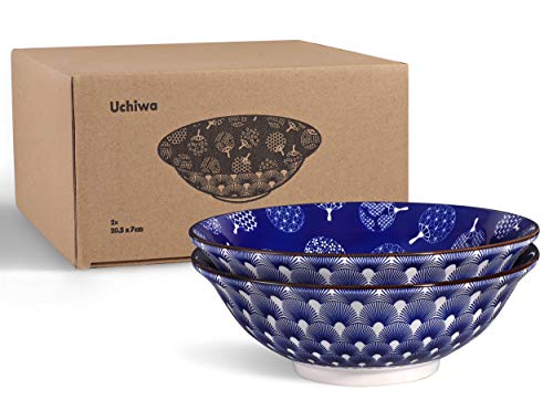 Urban Lifestyle - Juego de 2 cuencos de porcelana (20 cm), diseño japonés, color azul y blanco