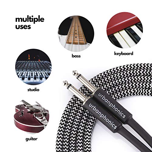 Urbanphonics Cable Profesional Calidad para Guitarra Eléctrica, Electroacústica, Bajo, y Teclados - Deluxe Trenzado Tweed - Estándar 1/4 Jack a Jack - 16 pies (5m) - Garantizado