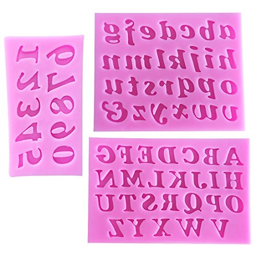 UU19EE Forma de Silicona 3PCS / Set Accesorios de Cocina Moldes de Chocolate Letras en inglés Número Forma Fondant Cake Soap Molds Plantillas de pastelería