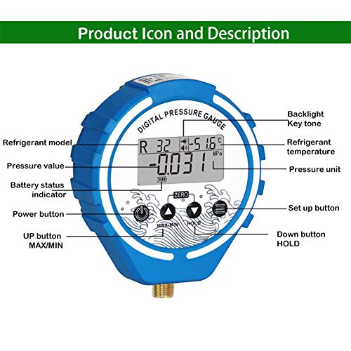 Vacío digital del metro del probador de la temperatura de climatización Tester, Indicador de presión del colector de Refrigeración del colector Aire Acondicionado Refrigeración