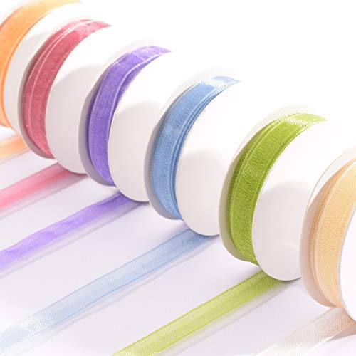 Vaessen Creative Set de Cinta Organza, Primavera, Un Mix de 6 Colores, x, Bordes Tejidos para Creación de Tarjetas de Pascua, Scrapbooking, Envoltorios de Regalos y más Manualidades, 6mm 2m