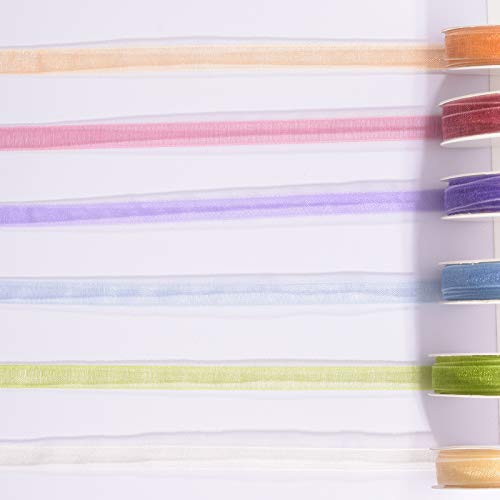 Vaessen Creative Set de Cinta Organza, Primavera, Un Mix de 6 Colores, x, Bordes Tejidos para Creación de Tarjetas de Pascua, Scrapbooking, Envoltorios de Regalos y más Manualidades, 6mm 2m