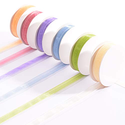 Vaessen Creative Set de Cinta Organza, Primavera, Un Mix de 6 Colores, x, Bordes Tejidos para Creación de Tarjetas de Pascua, Scrapbooking, Envoltorios de Regalos y más Manualidades, 6mm 2m