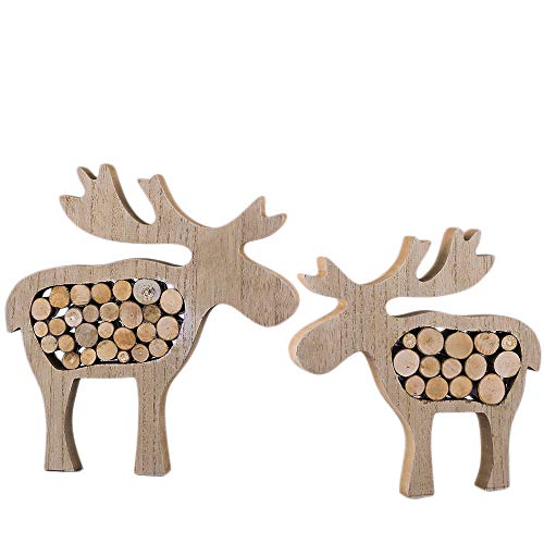 Valery Madelyn 2Pcs Adornos de Renos de Navidad de Madera, Decoraciones de Navidad de Estatuilla de Alce, Estatuas de Centro y Mesa (Bosque)