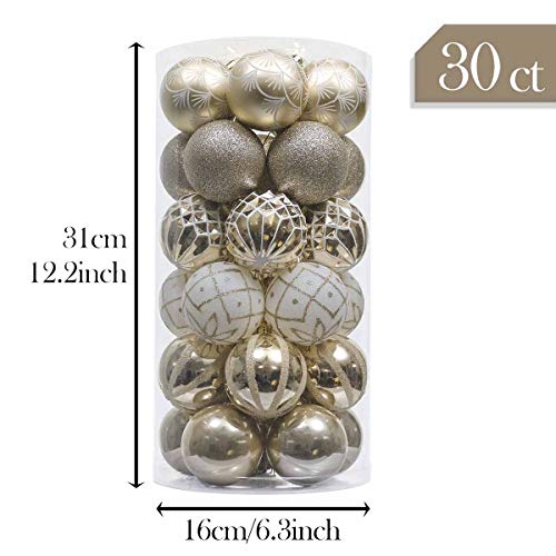 Valery Madelyn 30Pcs Bolas de Navidad de 6cm, Adornos de Navidad para Arbol, Decoración Navideños Plástico Blanco y Dorado, Regalos de Colgantes de Navidad (Elegante)