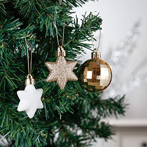 Valery Madelyn 35Pcs Bolas de Navidad de 5cm, Adornos de Navidad para Arbol, Decoración Navideños Plástico Blanco y Dorado, Regalos de Colgantes de Navidad (Elegante)