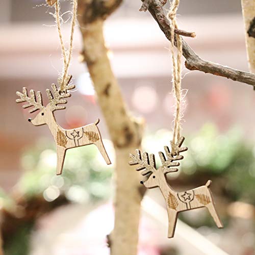 Valery Madelyn Adornos del árbol de Navidad de Madera, 24pcs Decoración de Navidad de Dorado, Colgantes Renos, Cuerda Pre Atado (Bosque)