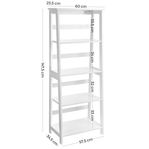 VASAGLE Estantería Escalera, Estanterias librerias, Librería de 4 Niveles, Organizador Multifuncional para Sala de Estar, Terraza, Blanco LLS90WT