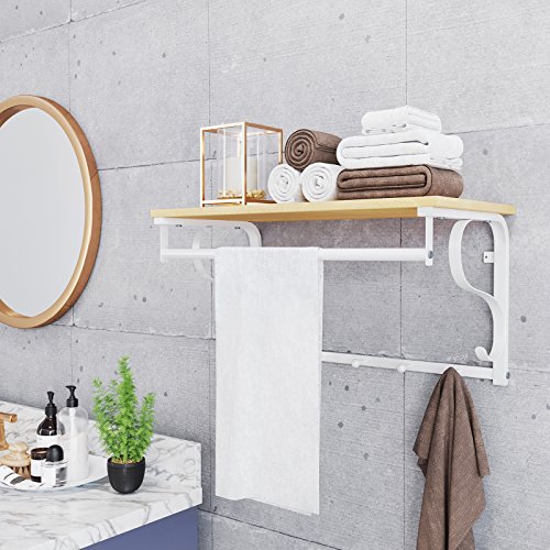 VASAGLE Perchero de Pared con Ganchos, Estante de Pared, Estante Mural de Almacenamiento, Estante de Pared con Barra Colgante, 5 Ganchos, para Entrada, Vestíbulo LCR11WY