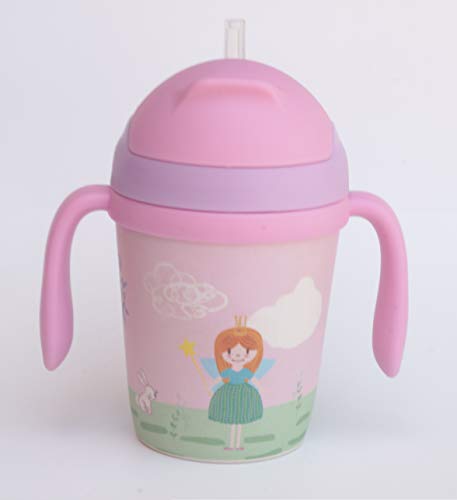 Vaso Bambu Infantil con Pajita Jarra con Asas, Tapa y Boquilla de Fibra de Bambú 300 ML - Ideal Bebé o Niños - Material Ecologico, Ligero y Seguro - Botella Eco,Bio, Sin BPA - Apto para Lavavajillas