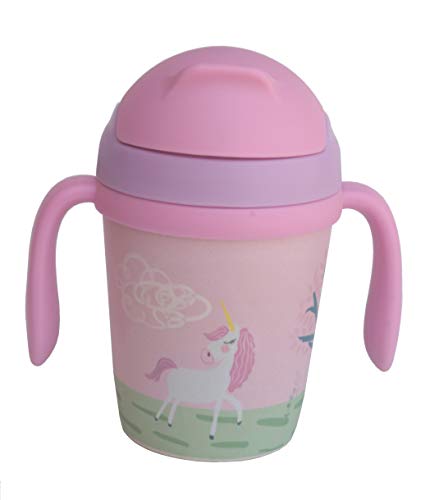 Vaso Bambu Infantil con Pajita Jarra con Asas, Tapa y Boquilla de Fibra de Bambú 300 ML - Ideal Bebé o Niños - Material Ecologico, Ligero y Seguro - Botella Eco,Bio, Sin BPA - Apto para Lavavajillas