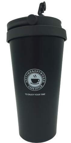 Vaso de Café de aluminio para Llevar con Tapa antigoteo, Reutilizable, infusiones Coffee Ecológica de Viaje con sin BPA, Vasos de Café Taza de Viaje ecológica para Bebidas de 500ml (negro-aluminio)