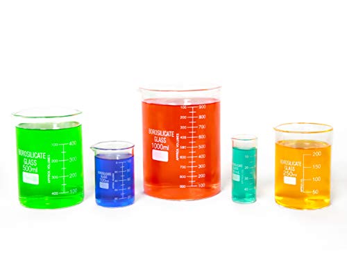 Vaso de cristal transparente de 50 ml, 100 ml, 250 ml, 500 ml, 1000 ml vaso medidor de borosilicato, vaso de cristal para escuela, química, laboratorio, suministros de estudio. Glass Beaker set of 5