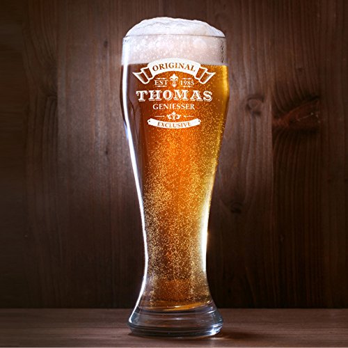 Vaso para cerveza de trigo, 0,5 l, personalizable, de cristal 