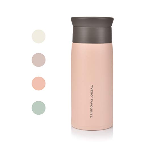 Vaso térmico de acero inoxidable 304 de CCKOLE, taza de café para llevar, a prueba de fugas, superficie mate, gran capacidad con mango largo plegable, Rosa., 350 ml