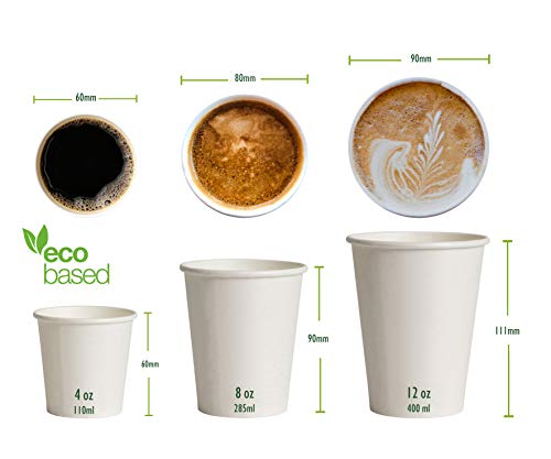 Vasos de Café Desechables, Biodegradables y Compostables- 50Uds 110ml/ 4oz -Materiales 100% Ecológicos: Cartón con Certificado FSC®, Revestimiento de Bioplástico PLA Ingeo™. Blanco