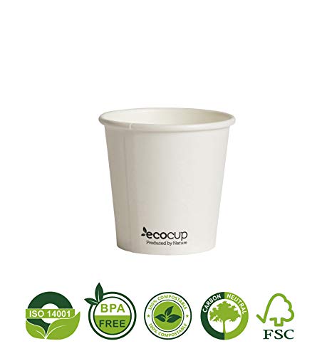 Vasos de Café Desechables, Biodegradables y Compostables- 50Uds 110ml/ 4oz -Materiales 100% Ecológicos: Cartón con Certificado FSC®, Revestimiento de Bioplástico PLA Ingeo™. Blanco