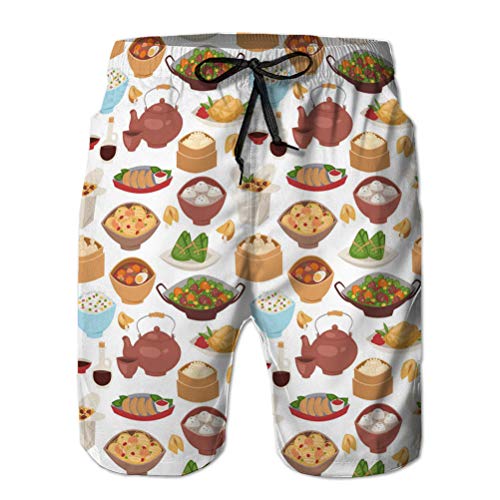 vbndfghjd Troncos de baño para Hombre Pantalones Cortos de Playa Estampados con Bolsillos Comida Tradicional China Bola de Masa hervida al Vapor asiático XL