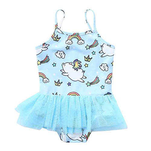 VECDY Bañadores Niña Recién Nacido, Moda Suave Bikini 2019 Vestidos Tutu De Malla Princesa Ropa Niñas Dibujos Animados De Cerdo Impresión Verano Traje De Baño Chaleco Mameluco Monos (Azul,100/3T)