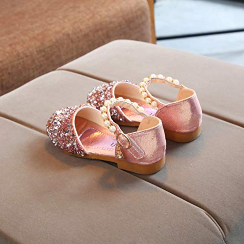 VECDY Zapatillas Bebe Niño, Sandalias Bebe Niñas Perlas, Lentejuelas Bling,Zapatos Princesa Sandalias para Bebé De Charol Cuero Negro para Fiestas, Bodas Y Eventos Especiales (Rosa,24)