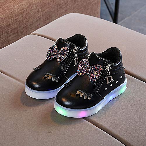 VECDY Zapatos Bebe Niña Bautizo, Moda Suave Sandalias 2019 Niños Bebé Infantiles Crystal Bowknot Led Luminoso Botas Calzado Deportivo Zapatillas De Deporte Zapatillas De Playa De Verano (Negro,22)