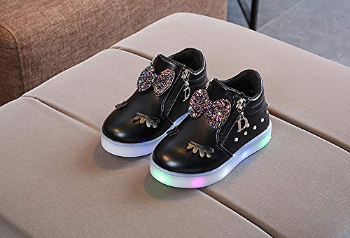 VECDY Zapatos Bebe Niña Bautizo, Moda Suave Sandalias 2019 Niños Bebé Infantiles Crystal Bowknot Led Luminoso Botas Calzado Deportivo Zapatillas De Deporte Zapatillas De Playa De Verano (Negro,22)