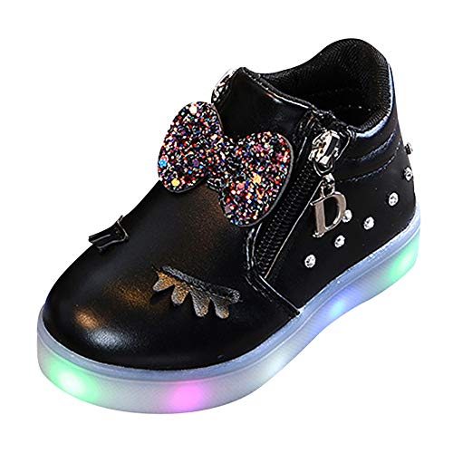 VECDY Zapatos Bebe Niña Bautizo, Moda Suave Sandalias 2019 Niños Bebé Infantiles Crystal Bowknot Led Luminoso Botas Calzado Deportivo Zapatillas De Deporte Zapatillas De Playa De Verano (Negro,22)