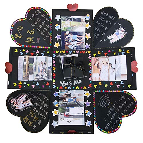 VEESUN Caja de Regalo Creative Explosion Box, DIY Álbum de Fotos Scrapbook 15x15x15cm Caja Fotos, San Valentin Navidad Regalos Originals Artesanales Mujer Hombre Novio Niña Niños, Negro