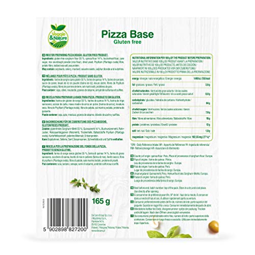 Veggie&Nature - Mezcla para bases de pizza vegana sin gluten, 165 g (5 paquetes)