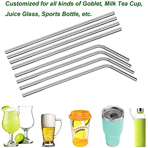 VEHHE 10pcs Pajitas Reutilizables,304 Acero Inoxidable Pajitas de Metal,26.5 * 0.6cm para Tazas 20/30 Oz,con 2 Cepillitos,Sin BPA