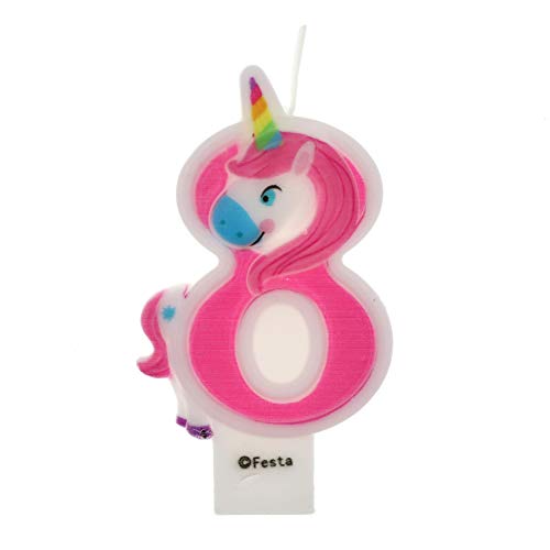 Velas de Cumpleaños Diseño Unicornio de 9cm, Adecuadas para fiesta de Cumpleaños para Niños Niñas Color Rosa blanca Numero 8