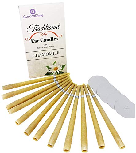 Velas de manzanilla tradicionales para terapia de velas en los oídos y aromaterapia ~ Cera de abeja y muselina de algodón natural ~ Filtros y discos protectores ~ Calmantes, hechas a mano, pack de 12