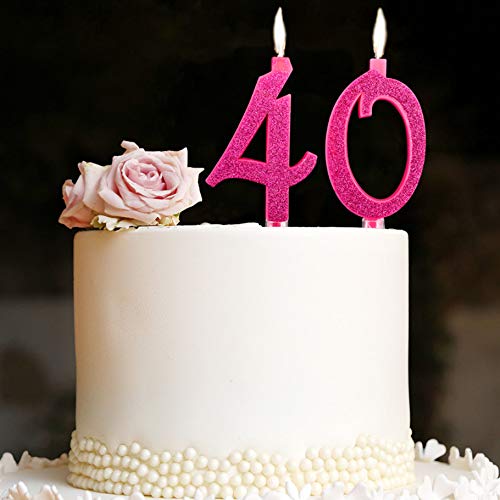 Velas Maxi de 40 años para Tarta de cumpleaños, 40 años, decoración de Velas de cumpleaños, Tarta 40, Fiesta temática, Altura 13 cm, Fucsia Brillante