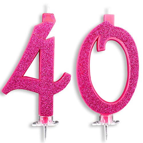 Velas Maxi de 40 años para Tarta de cumpleaños, 40 años, decoración de Velas de cumpleaños, Tarta 40, Fiesta temática, Altura 13 cm, Fucsia Brillante