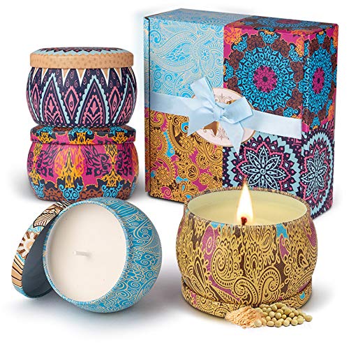 Velas Perfumadas,Eletorot Vela Aromática Juego de 4 Piezas Cera de Soja Higo, Primaveral, Lavanda, Limón para Yoga,Aniversario,Día de Acción de Gracias,Navidad (Primavera fresca, limón, lavanda, higo)