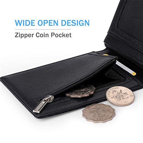 Vemingo Billetero de Hombre con Bolsillo de Moneda/Cartera Piel Hombre con Clip y RFID Bloqueo para Varias Tarjetas personales(Negro)