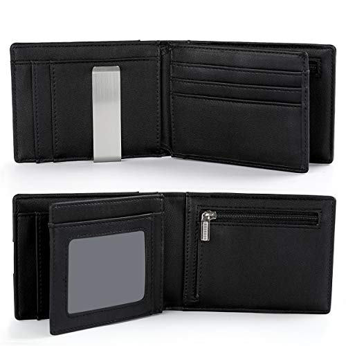 Vemingo Billetero de Hombre con Bolsillo de Moneda/Cartera Piel Hombre con Clip y RFID Bloqueo para Varias Tarjetas personales(Negro)