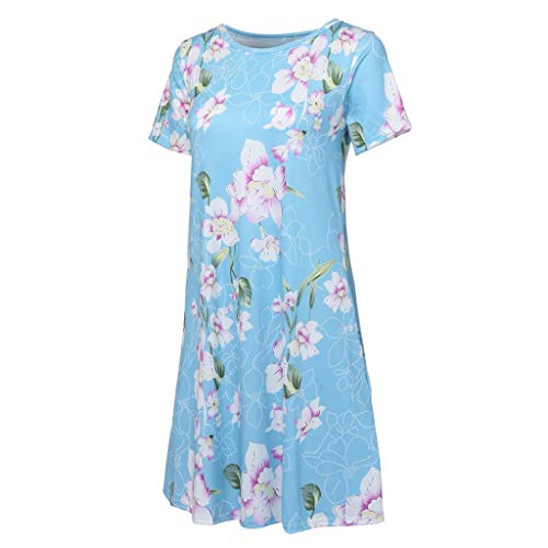 VEMOW Vestido Mujer Mujeres Verano Manga Corta Floral Bolsillos Impresos Vestido de oscilación Ocasional de Sundress(A Cielo Azul,XL)