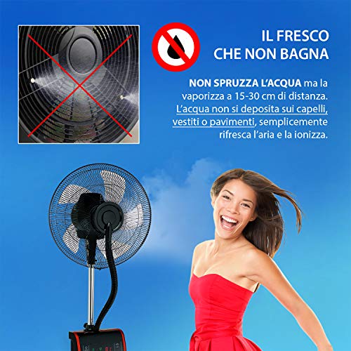 VENTILADOR Digital Dardaruga WFD NEBULIZADOR (tanque XXL de 3.10 litros) Ionizador, Antimosquitos y Repelente de Insectos, Compartimento AROMA, Temporizador, Control Remoto, Oscilación, Ruedas (ROJO)